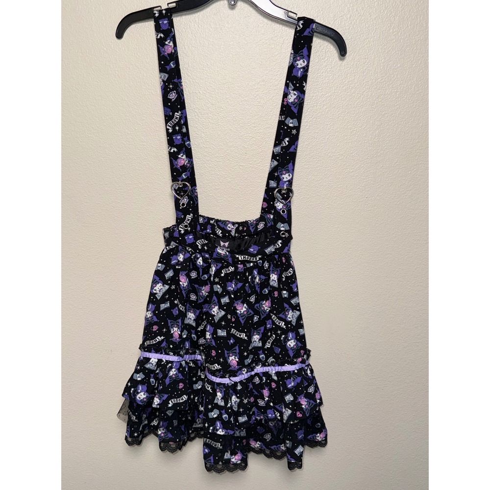 Kuromi Sanrio Overall Skirt Black Purple Heart Buckle Suspender Skater Dress SM